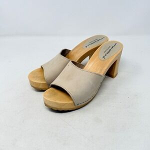 Mademoiselle Wooden‎ Clog Sandals Taupe Leather 9 Made in Italy Boho Block Heel